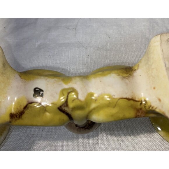 VTG Bay Keramik Art Pottery Double 2 Arm Candlestick Candelabra Yellow Brown - Picture 8 of 9